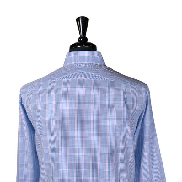 Charles Tyrwhitt Mens Dress Shirt Button Up Blue Pink Plaid Check Slim Fit 17 34 - Picture 7 of 8